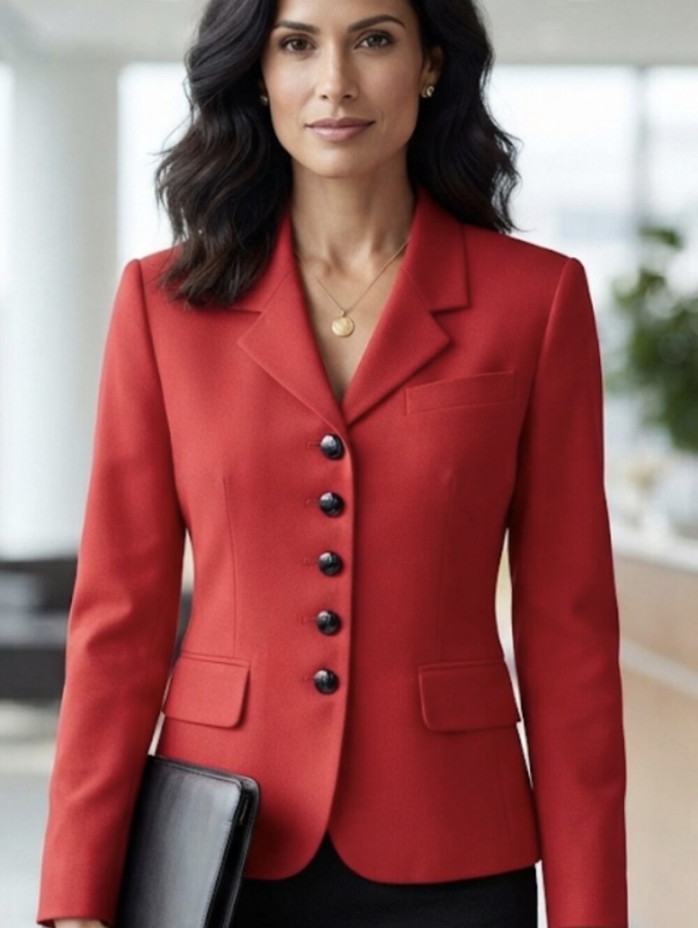 Hugo Buscati Bold Red Single-Breasted Blazer and matching skirt